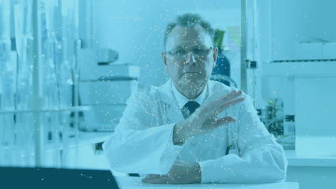 Scientist Engaging with Virtual Interface in High-Tech Lab