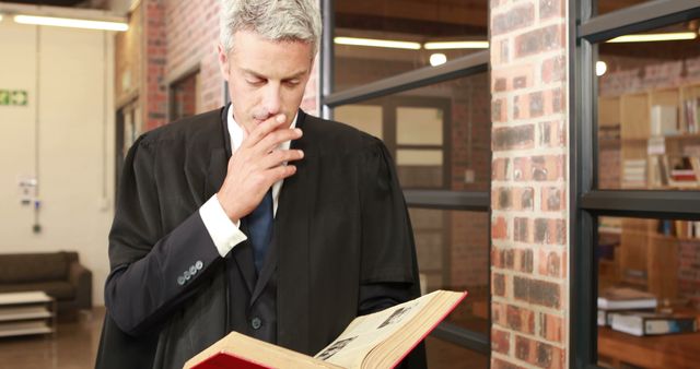 Lawyer in robes reading a book in office - Download Free Stock Images Pikwizard.com