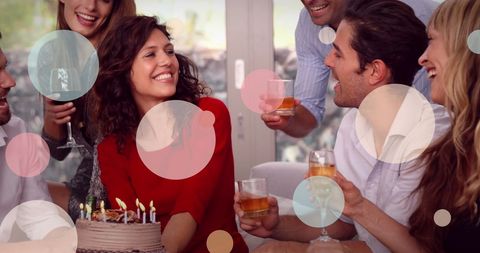 Diverse Friends Celebrating with Wine and Cake