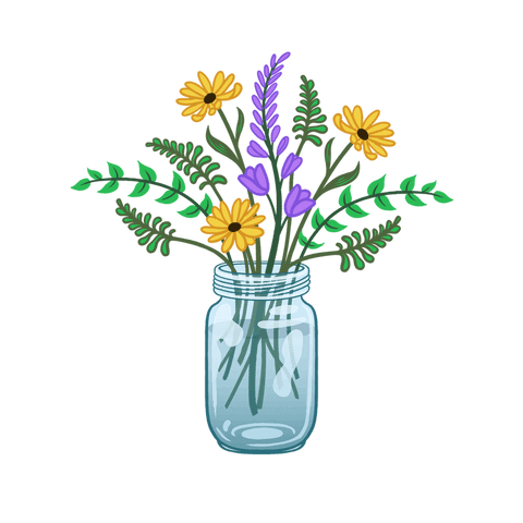 Transparent background botanical bouquet in mason jar illustration