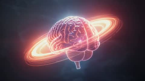 Neon Brain with Energy Ring in Pulsating Rhythmic Motion