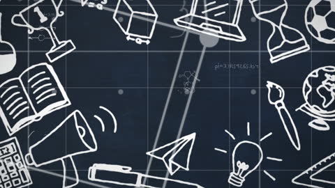 Educational Icons and Formulas on Dark Chalkboard