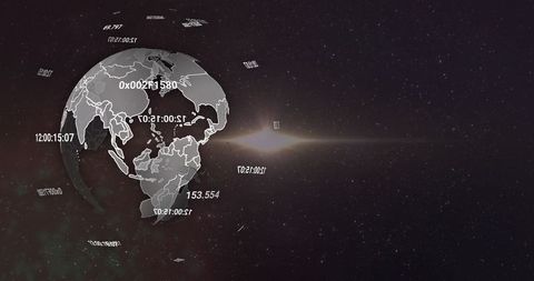 Futuristic digital earth globe with data graphical overlays in space