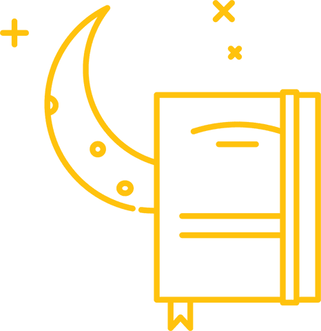 Yellow Book and Moon Illustration on Transparent Background