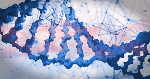 Futuristic DNA Double Helix with Digital Network Nodes