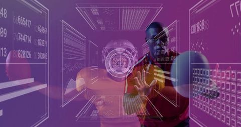 Man Interacting with Virtual Reality Holographic Interface