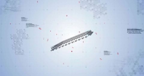 Futuristic rail engineering with digital grid and symbols