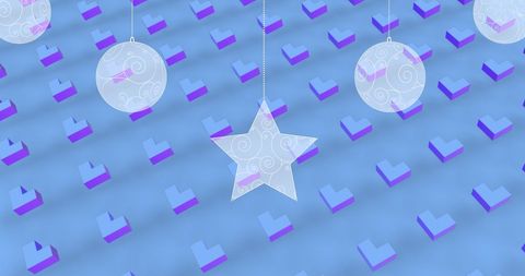 Abstract christmas ornaments on blue background featuring styled shapes