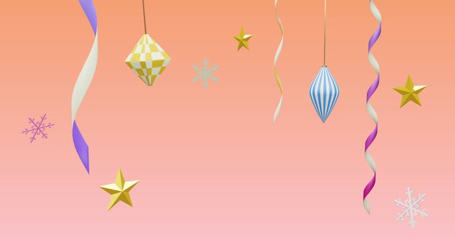 Colorful Christmas Decorations on Pink Background with Stars and Ribbons - Download Free Stock Images Pikwizard.com