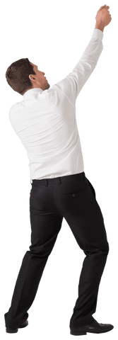 Businessman Back View Reaching Up Pose On Transparent