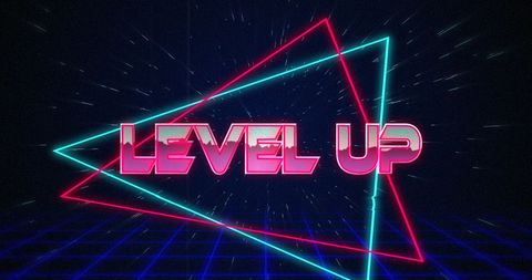 Retro Glitch Level Up Neon Triangles on Hyperspace Background - Download Free Stock Images Pikwizard.com