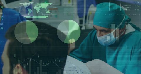 Surgeons Analyzing Data in Operating Room with Digital Overlay