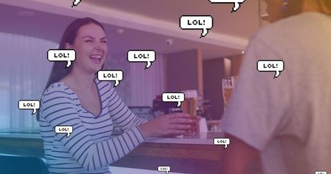 Happy Friends With Beer and LOL Chat Bubbles