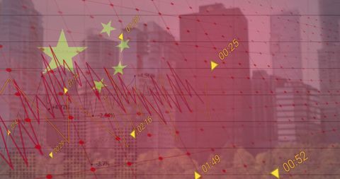 Chinese Economy Data Overlaid on Urban Skyline