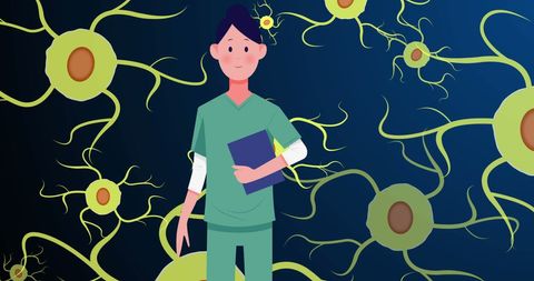 Illustration of medical professional with biological cells background