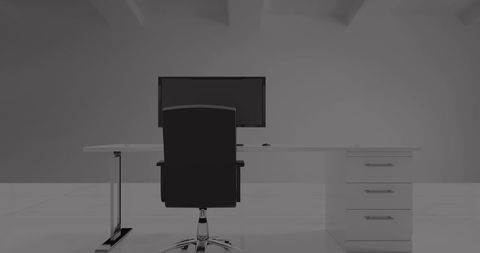 Minimalist Office Desk with Computer and Filing Cabinet - Download Free Stock Images Pikwizard.com