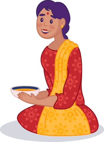 Spiritual South Asian Woman Offering Soup Bowl on Transparent Background