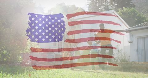 USA Flag Overlaid on Joyful African American Family Outdoors Enjoying Day - Download Free Stock Images Pikwizard.com