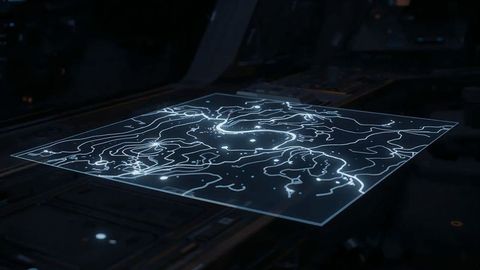 Holographic Map in Futuristic Spacecraft Command Center