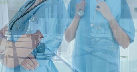 Healthcare Professionals with Hospital Corridor and Traveler Overlay