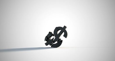 Cracked dollar sign on minimalist white background