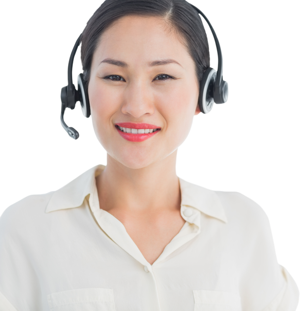 Transparent Smiling Woman with Headset in Bright Office Environment - Download Free Stock Videos Pikwizard.com