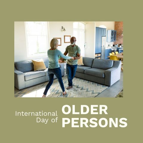 Happy Diverse Senior Couple Dancing to Celebrate International Day of Older Persons
