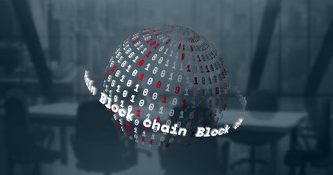Blockchain Globe with Binary Code in Modern Office Environment - Download Free Stock Images Pikwizard.com