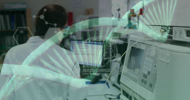 Scientist in Laboratory with DNA Strand Overlay - Download Free Stock Images Pikwizard.com