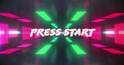 Neon Press Start Sign with Vibrant Abstract Lights