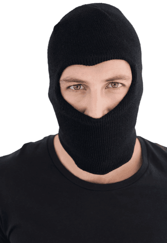 Transparent portrait of man wearing black balaclava