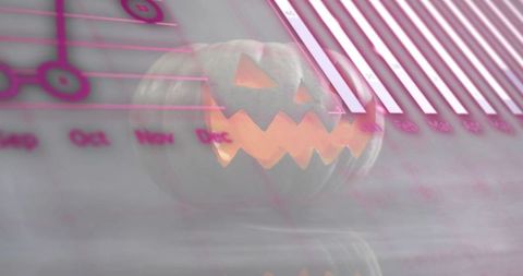 Holographic halloween data visualization with glowing jack-o-lantern and neon charts
