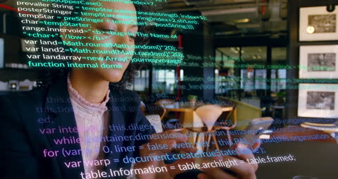 Busy Office with Transparent Digital Financial Interface