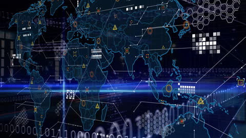 Digital World Map with Cyber Technology Overlay
