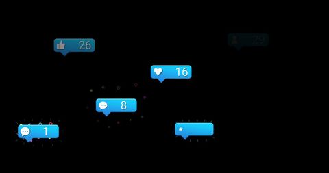 Social media reactions floating on black background