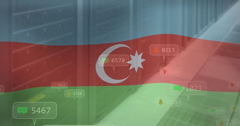 Azerbaijan Flag Over Social Media Data in Server Room - Download Free Stock Images Pikwizard.com