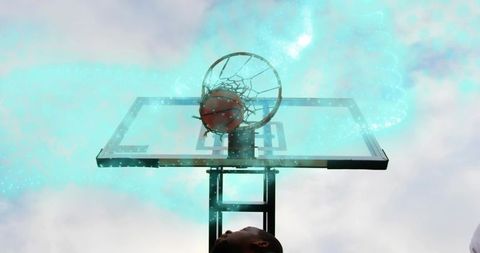 Basketball goal with magical energy while shooting