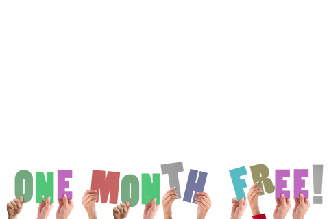 hands holding colorful letters offering one month free in transparent background - Download Free Stock Videos Pikwizard.com