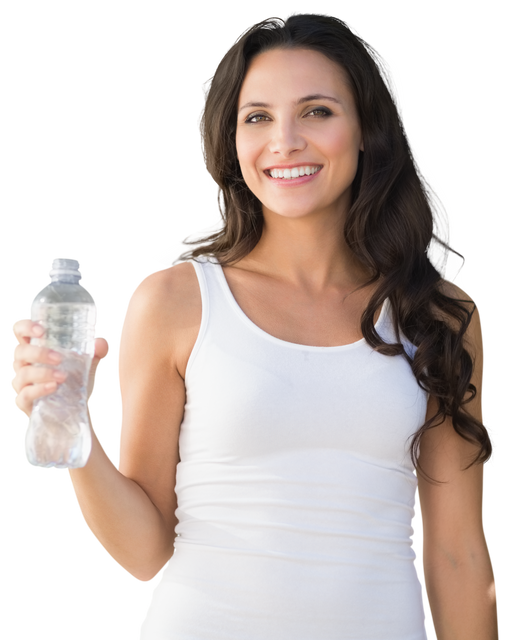 Happy Caucasian Woman Holding Water Bottle on Transparent Background Promoting Hydration - Download Free Stock Videos Pikwizard.com