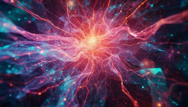 Abstract Glowing Orb with Luminous Network in Futuristic Space