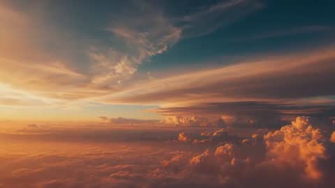 Drone Flyover Capturing Dramatic Cloudscape at Sunset