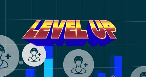 Level up abstract concept with user icons and charts