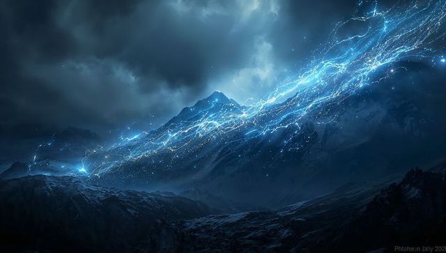 Glowing Energy Stream Over Mountain Ridge at Night