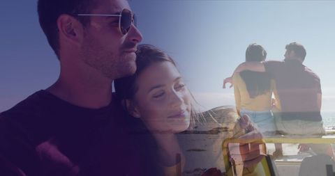 Romantic Beach Getaway Couple Enjoying Ocean Sunset