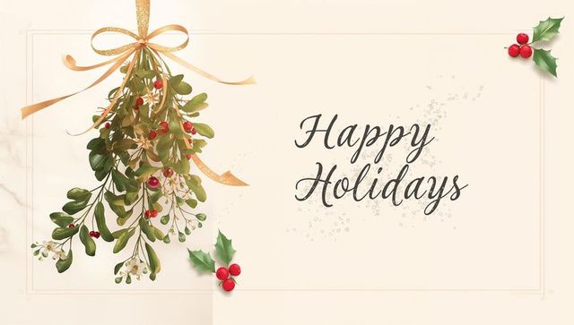 Elegant Mistletoe and Gold Ribbon Holiday Greeting Card with Red Berries and Blank Space