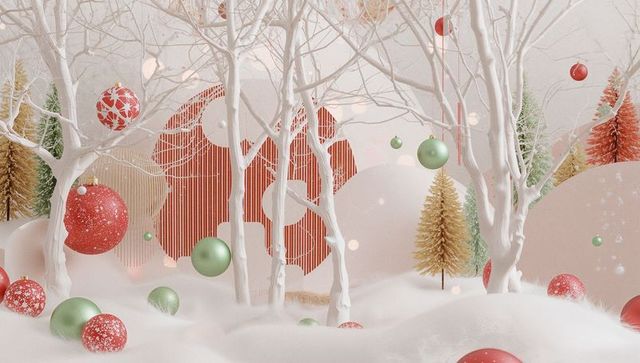 Winter Wonderland with White Trees and Festive Decor