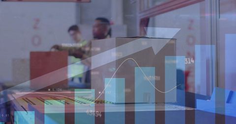 Statistical Charts Over Warehouse Workers Depicting Data Growth - Download Free Stock Images Pikwizard.com