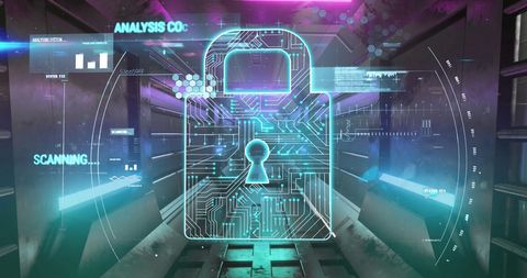 futuristic security padlock data processing interface concept - Download Free Stock Images Pikwizard.com