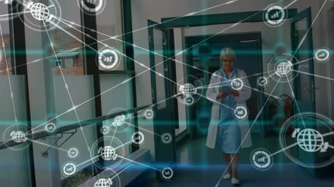 Futuristic Medical Doctor Connecting and Analyzing Data