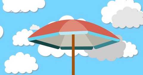 Colorful Beach Umbrella with Sky and Clouds Illustration
